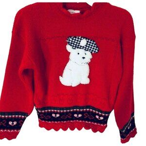 Christmas Sweater Scotty Puppy Dog Girls XS 4 5 Red Black Holiday Top Pullover